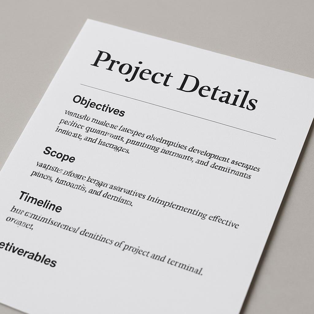 A page informs us of various project details. Its purpose is unclear.